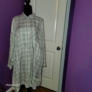 Old Navy Gray/White  Plaid  Oversized Shirt Dress Sz: XL NWT